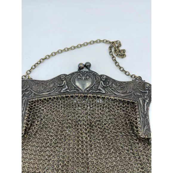 Antique German Silver Chain Mail Evening Bag w/ Ch - Picture 5 of 9